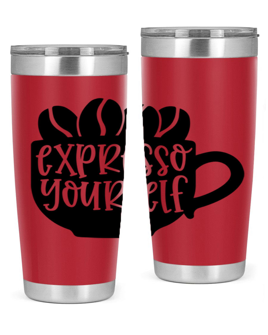 Expresso Yourself 56# Wine Tumbler in stainless steel with a sleek design, showcasing its double wall vacuum insulation and drink-thru lid.