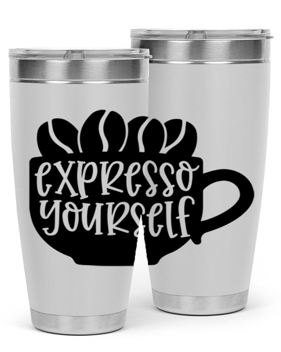 Expresso Yourself 56# Wine Tumbler in stainless steel with a sleek design, showcasing its double wall vacuum insulation and drink-thru lid.