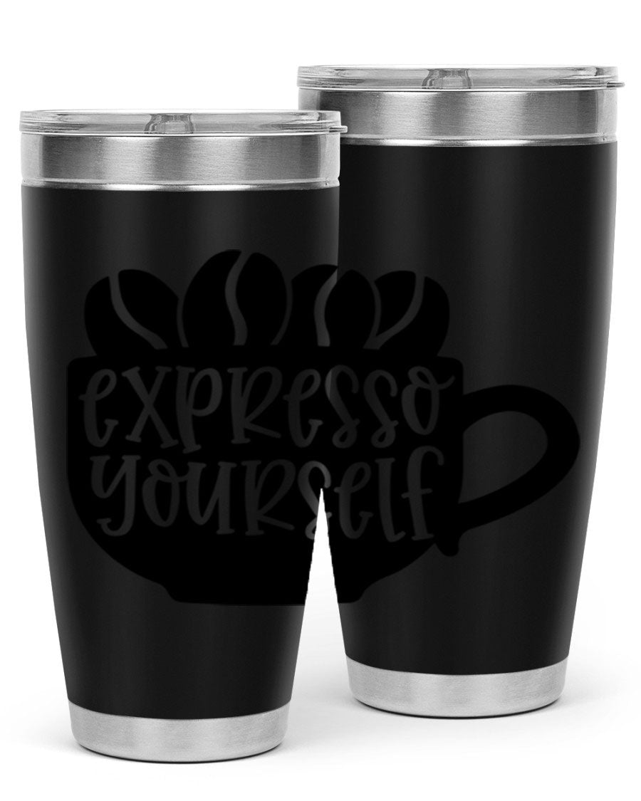 Expresso Yourself 56# Wine Tumbler in stainless steel with a sleek design, showcasing its double wall vacuum insulation and drink-thru lid.