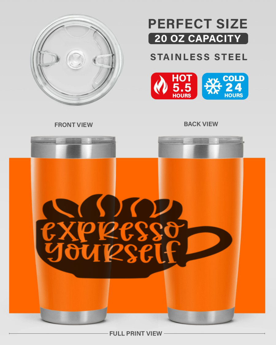 Expresso Yourself 56# Wine Tumbler in stainless steel with a sleek design, showcasing its double wall vacuum insulation and drink-thru lid.
