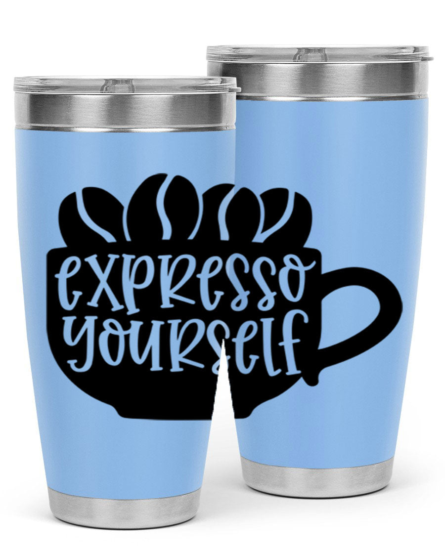 Expresso Yourself 56# Wine Tumbler in stainless steel with a sleek design, showcasing its double wall vacuum insulation and drink-thru lid.