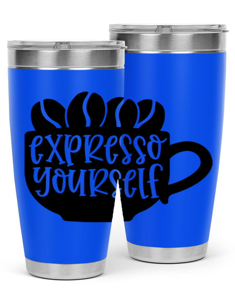Expresso Yourself 56# Wine Tumbler in stainless steel with a sleek design, showcasing its double wall vacuum insulation and drink-thru lid.