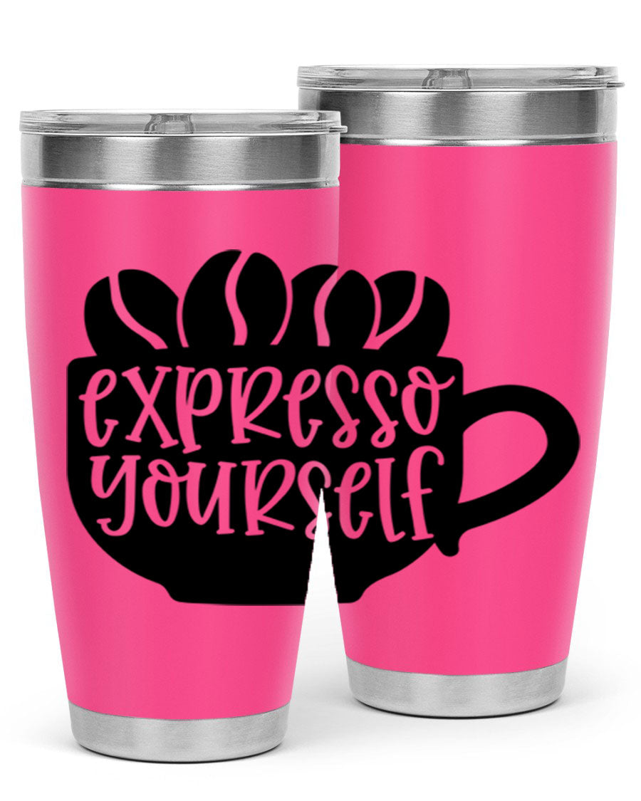 Expresso Yourself 56# Wine Tumbler in stainless steel with a sleek design, showcasing its double wall vacuum insulation and drink-thru lid.