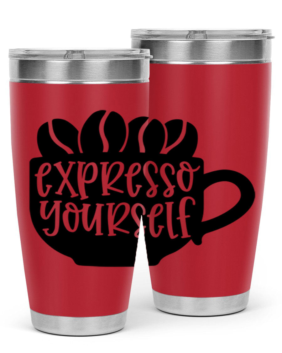 Expresso Yourself 56# Wine Tumbler in stainless steel with a sleek design, showcasing its double wall vacuum insulation and drink-thru lid.