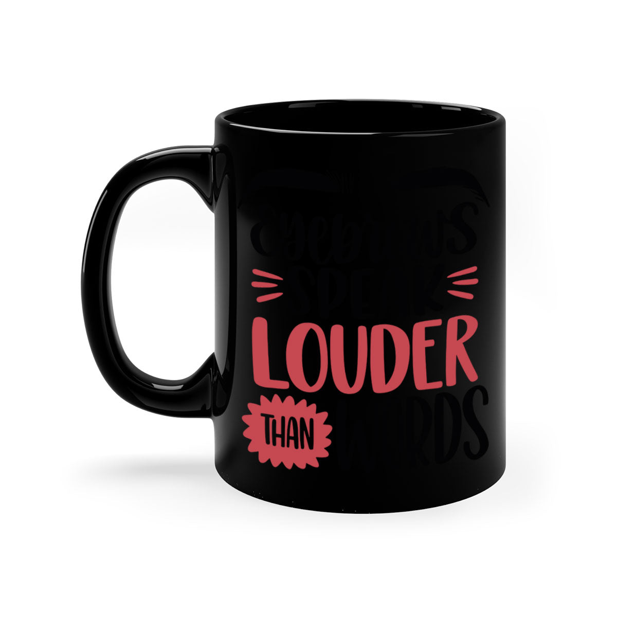 Two-tone Eyebrows Speak Louder Than Words coffee mug with colored handle and glossy finish, available in multiple colors.
