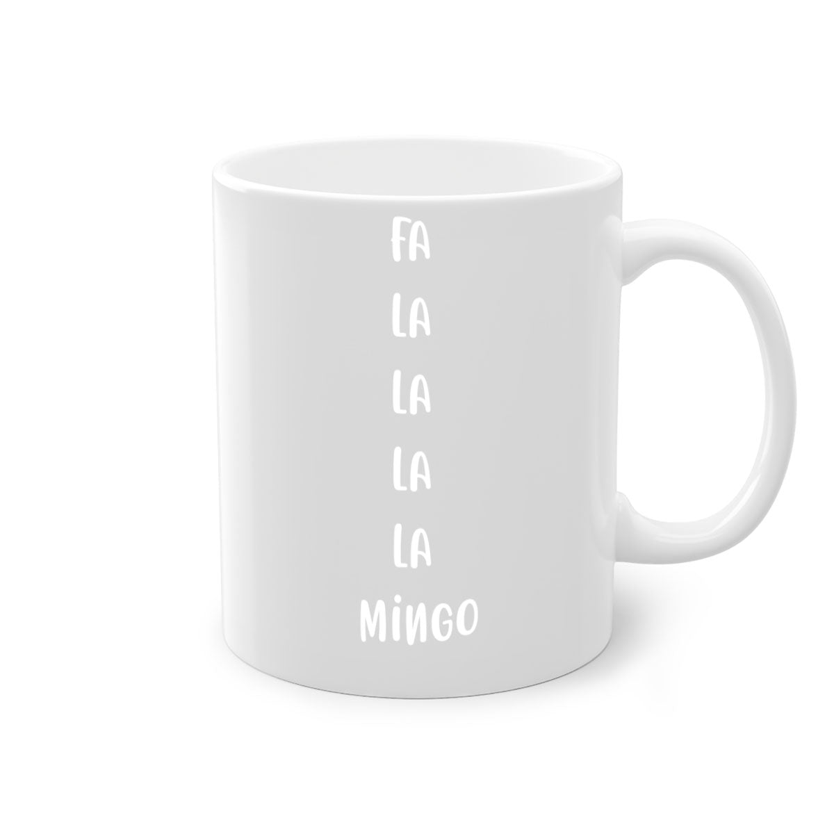 Fa la la la la mingo style 199# Christmas Mug with a glossy finish, featuring a colored handle and interior, available in multiple colors.