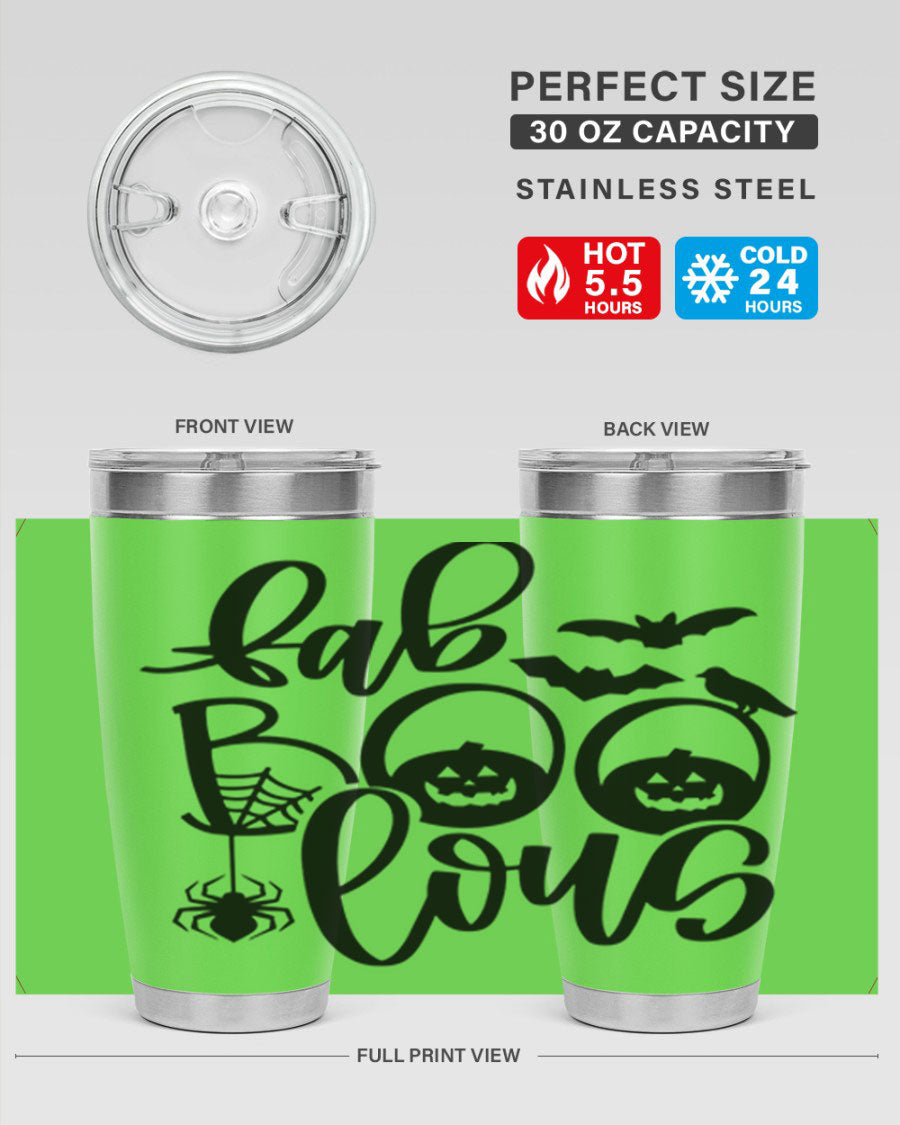 Fab boo lous 77# Halloween tumbler in 20oz and 30oz sizes, featuring a stylish design and stainless steel construction.