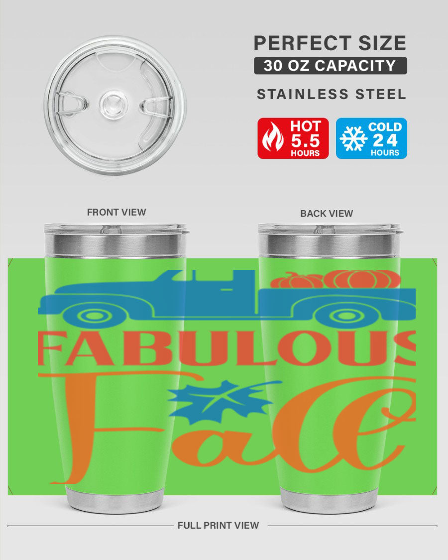 Fabulous Fall 78# Tumbler in stainless steel with a vibrant fall design, featuring a press-in lid and double wall vacuum insulation.