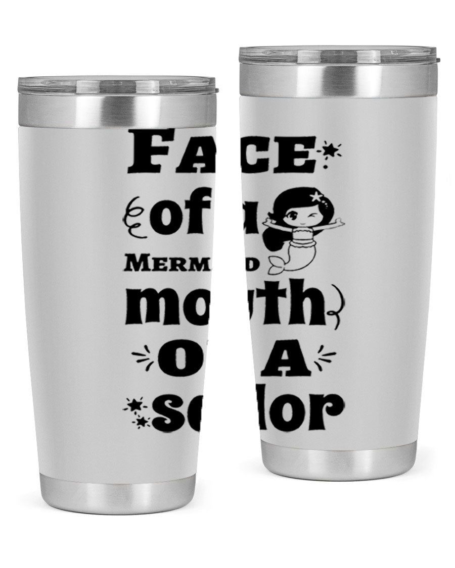 Face of a Mermaid mouth tumbler featuring a vibrant mermaid design, made of double wall vacuum stainless steel.
