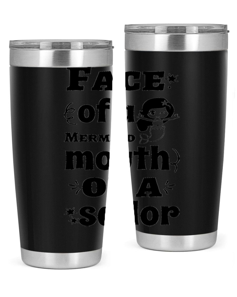 Face of a Mermaid mouth tumbler featuring a vibrant mermaid design, made of double wall vacuum stainless steel.