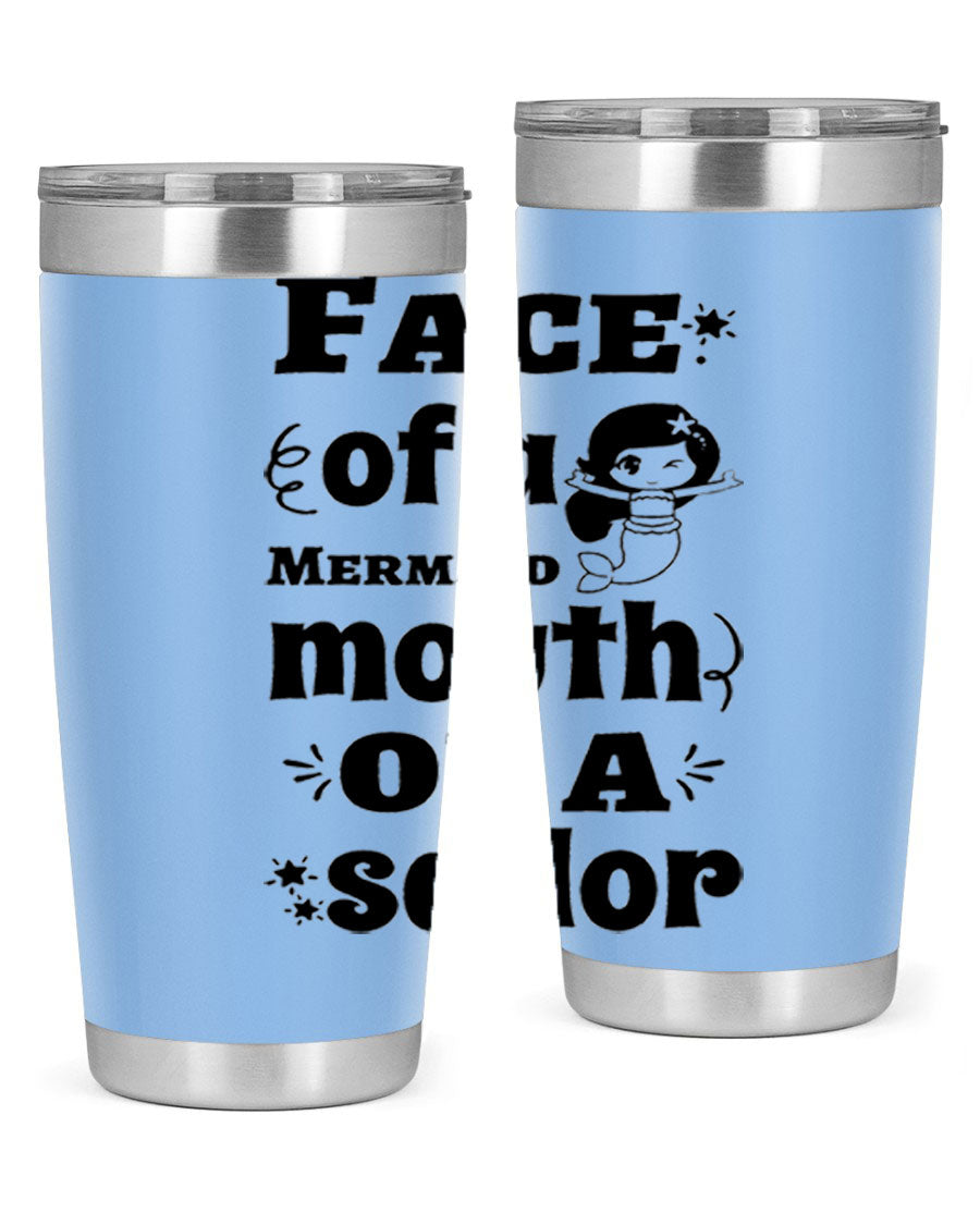 Face of a Mermaid mouth tumbler featuring a vibrant mermaid design, made of double wall vacuum stainless steel.