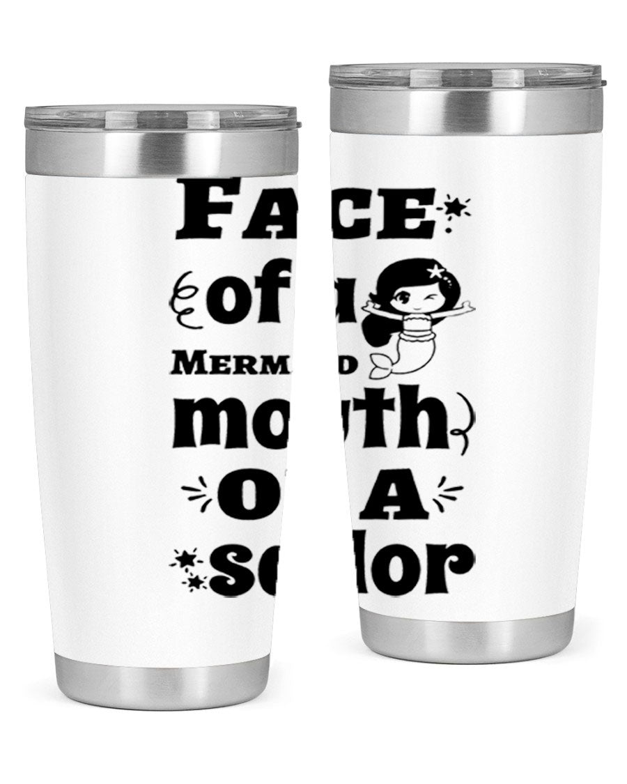 Face of a Mermaid mouth tumbler featuring a vibrant mermaid design, made of double wall vacuum stainless steel.
