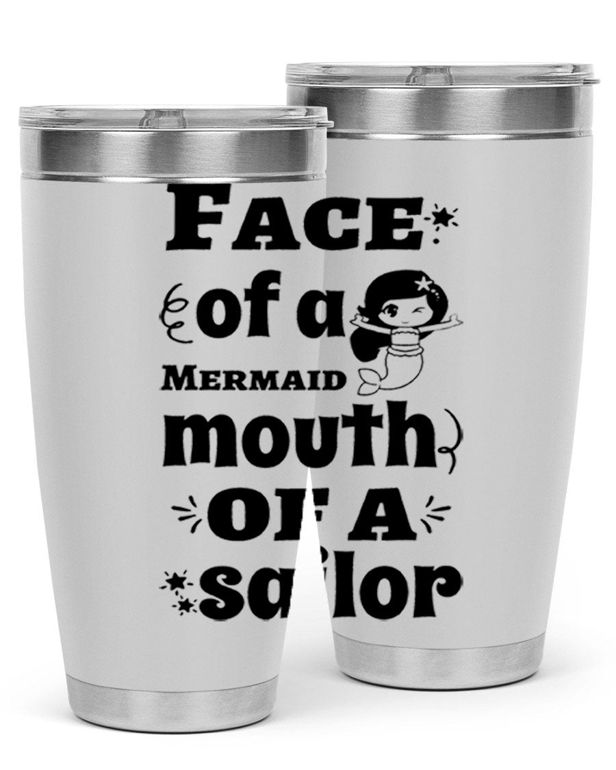 Face of a Mermaid mouth tumbler featuring a vibrant mermaid design, made of double wall vacuum stainless steel.