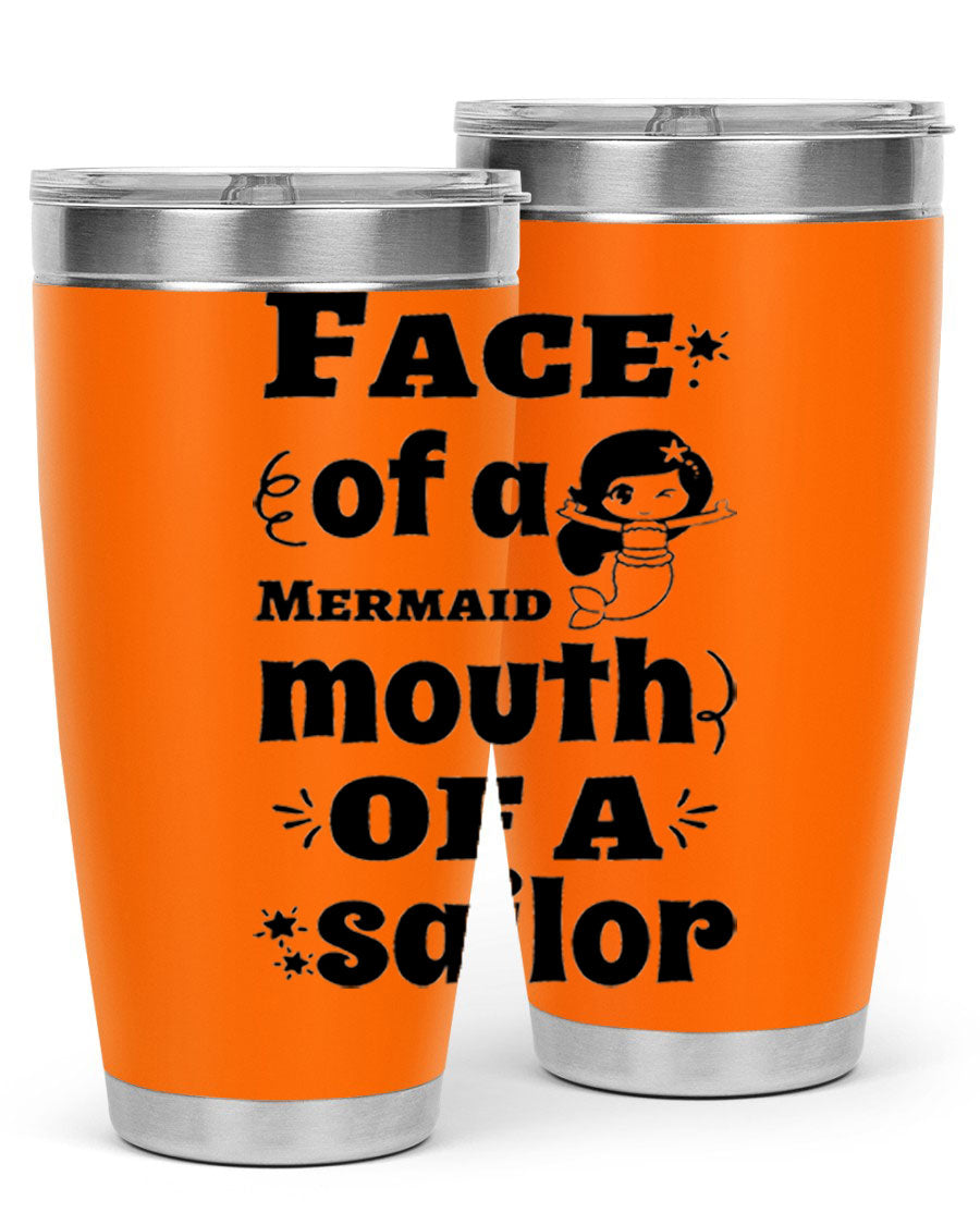Face of a Mermaid mouth tumbler featuring a vibrant mermaid design, made of double wall vacuum stainless steel.