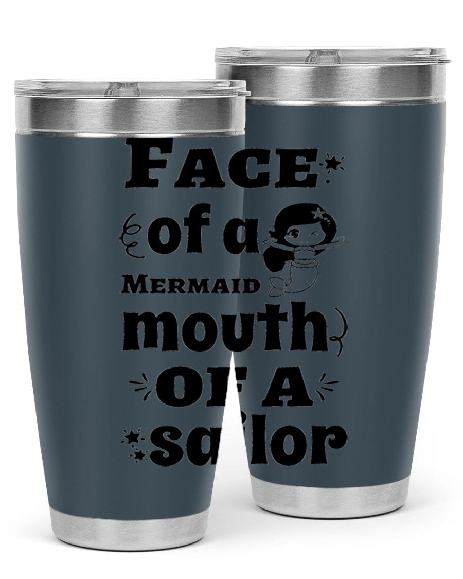 Face of a Mermaid mouth tumbler featuring a vibrant mermaid design, made of double wall vacuum stainless steel.