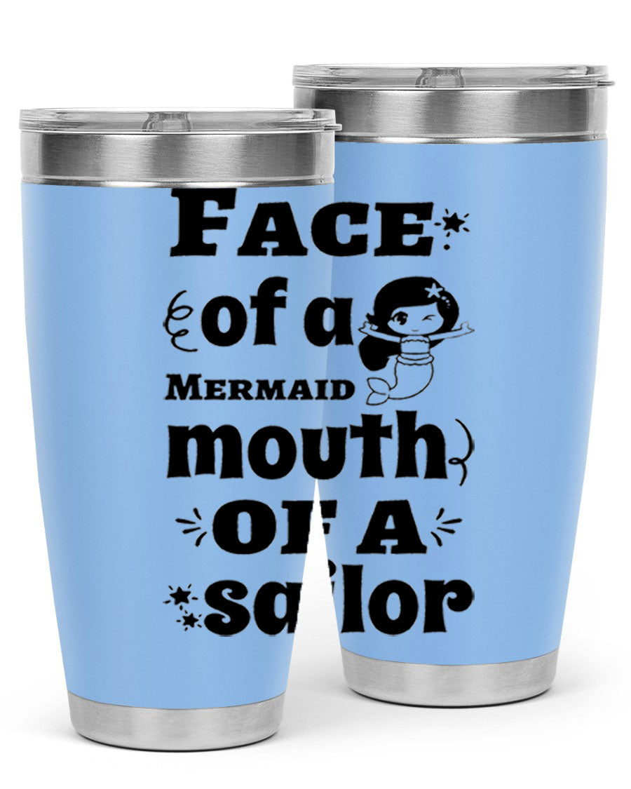 Face of a Mermaid mouth tumbler featuring a vibrant mermaid design, made of double wall vacuum stainless steel.