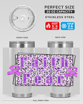 Faih Over Fear Alzheimer's Awareness Tumbler in stainless steel with a vibrant design, showcasing its double wall vacuum insulation.