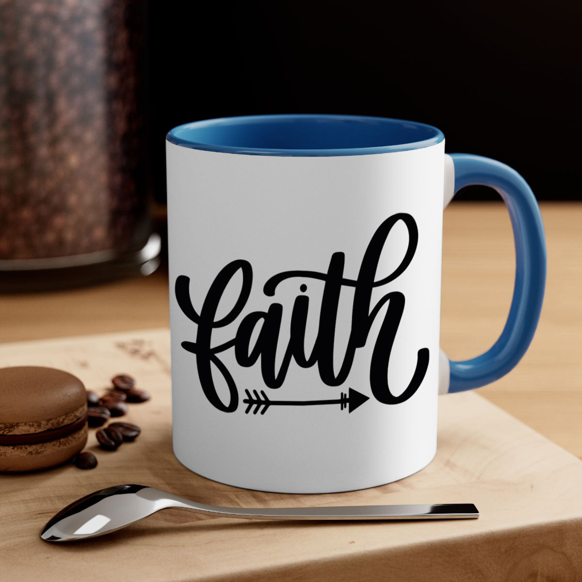 Faith 153# Christmas Mug with colorful handle and glossy finish, available in multiple colors and sizes.