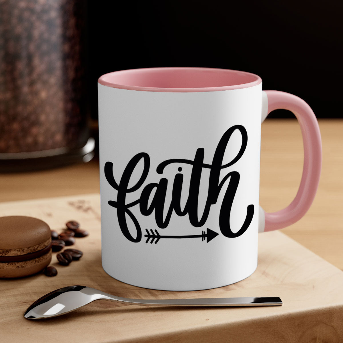 Faith 153# Christmas Mug with colorful handle and glossy finish, available in multiple colors and sizes.