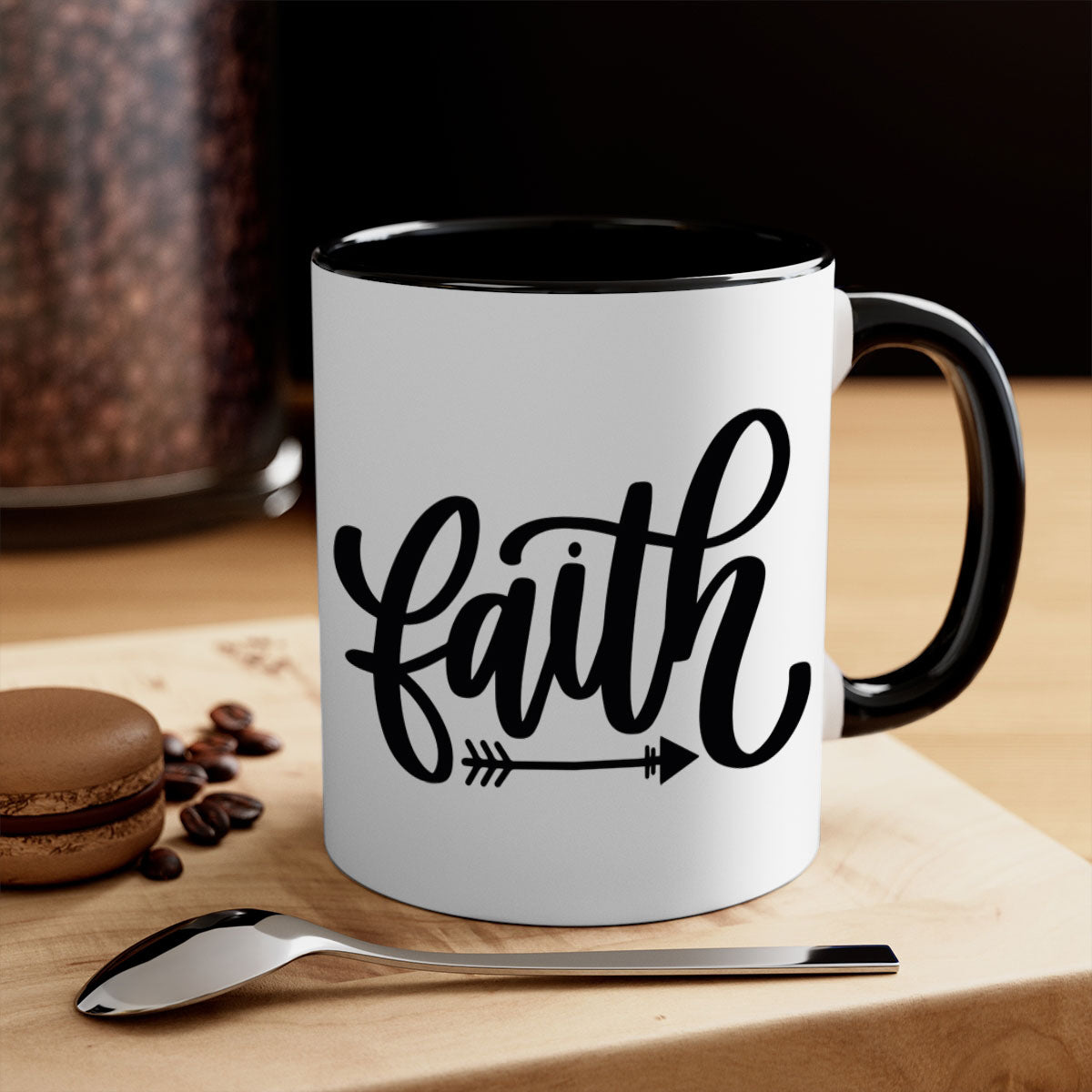 Faith 153# Christmas Mug with colorful handle and glossy finish, available in multiple colors and sizes.