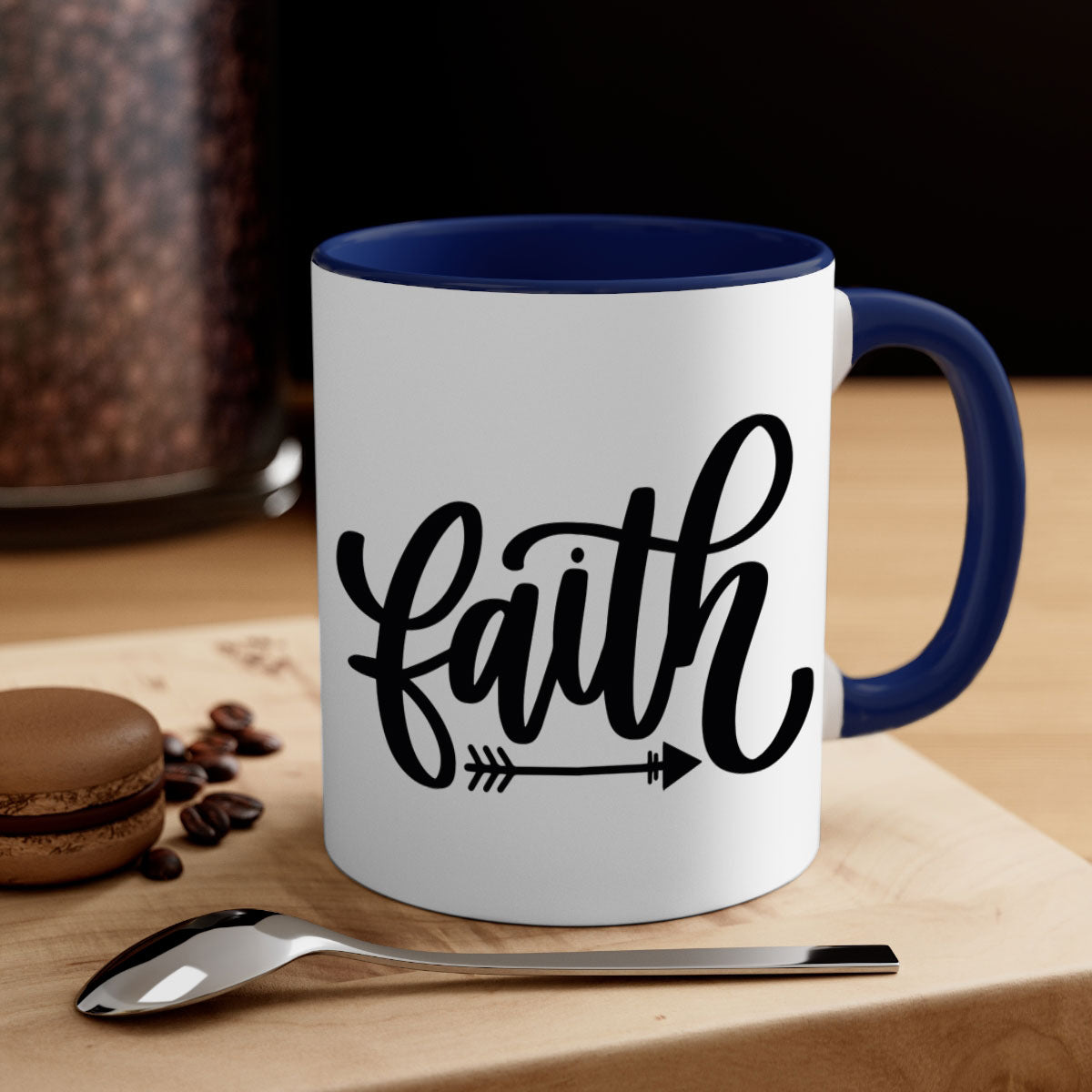Faith 153# Christmas Mug with colorful handle and glossy finish, available in multiple colors and sizes.