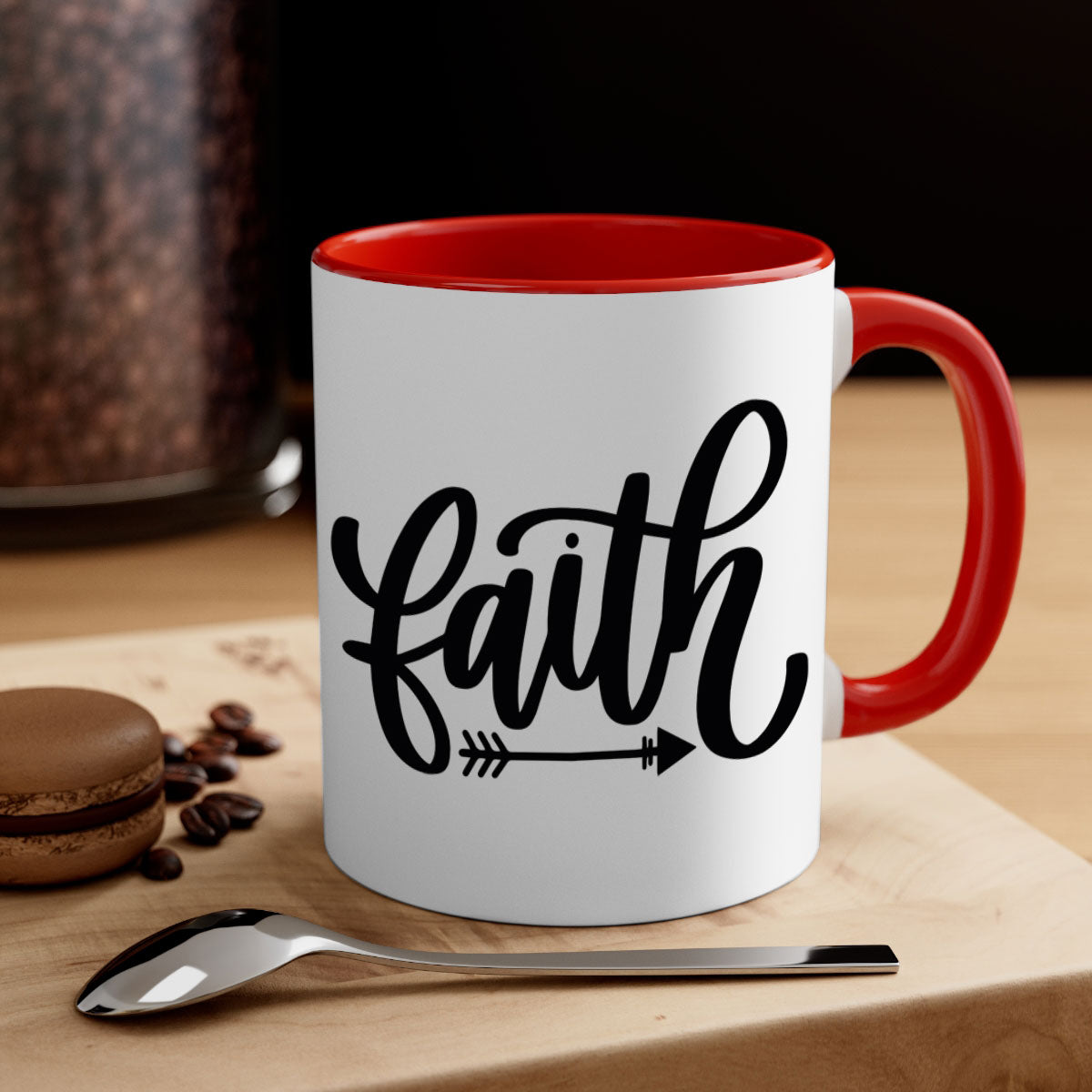 Faith 153# Christmas Mug with colorful handle and glossy finish, available in multiple colors and sizes.