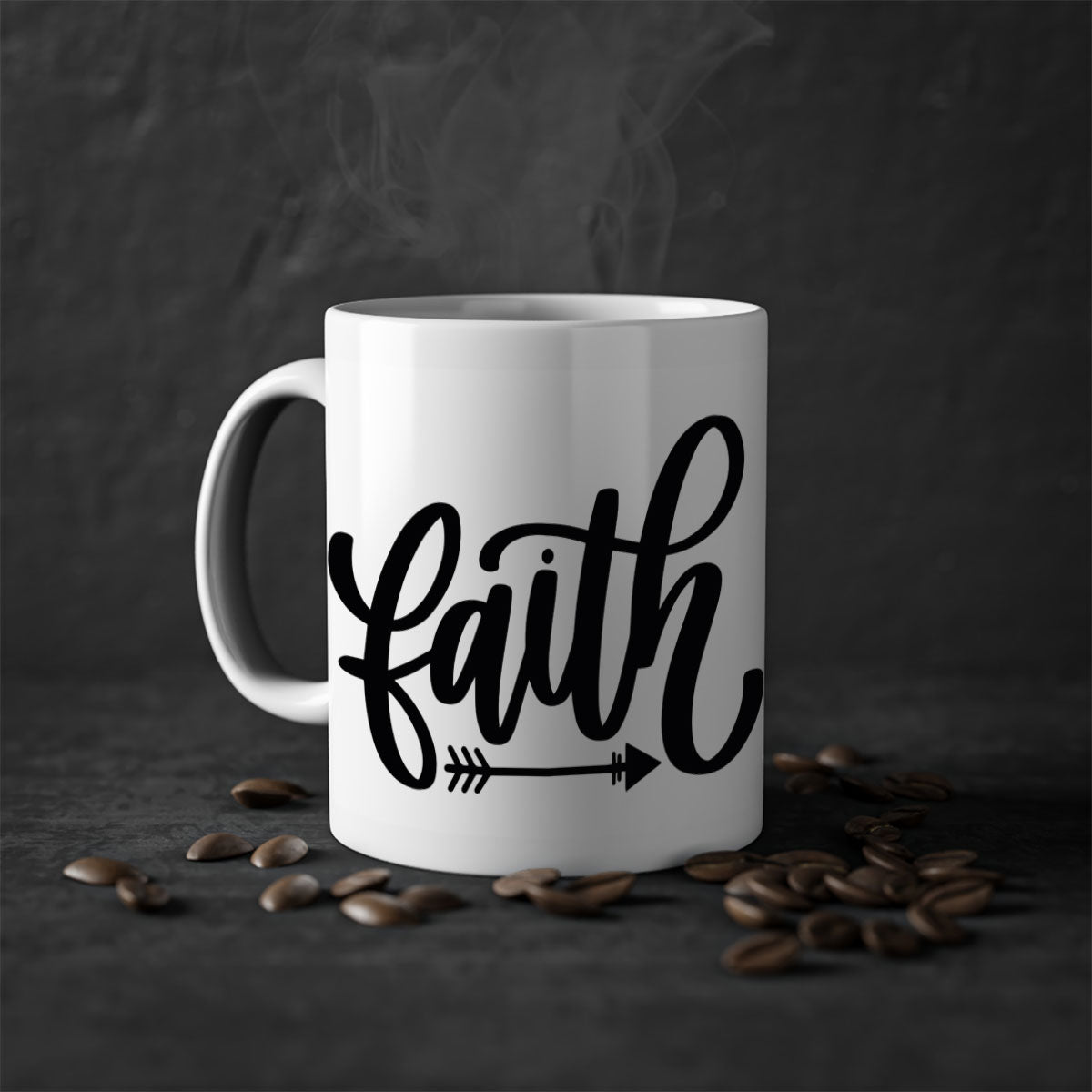 Faith 153# Christmas Mug with colorful handle and glossy finish, available in multiple colors and sizes.