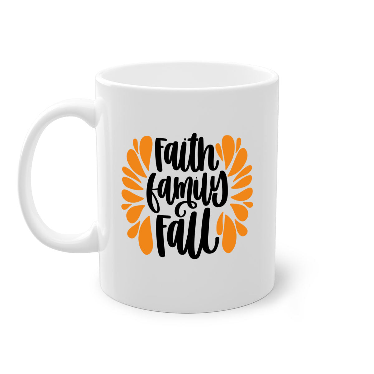 Faith Family Fall Mug featuring a two-tone design with a colored handle and interior, available in multiple colors and sizes.