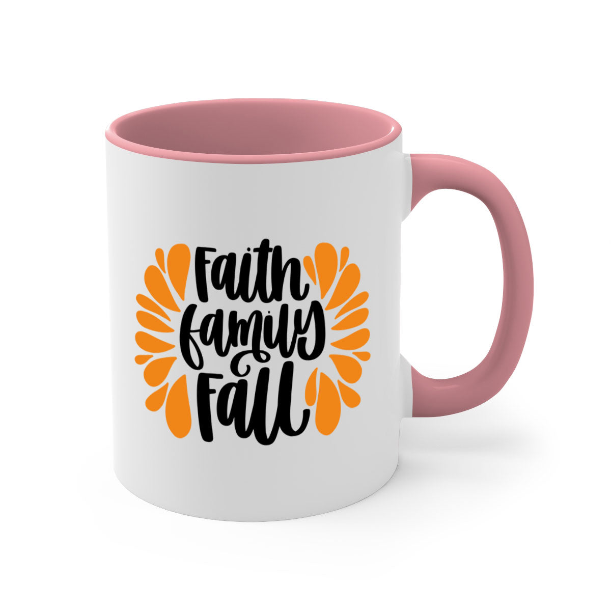 Faith Family Fall Mug featuring a two-tone design with a colored handle and interior, available in multiple colors and sizes.