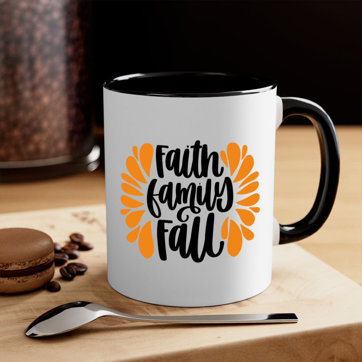 Faith Family Fall Mug featuring a two-tone design with a colored handle and interior, available in multiple colors and sizes.