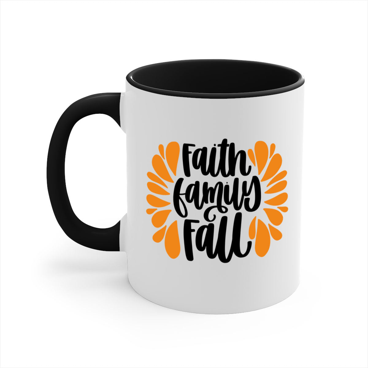 Faith Family Fall Mug featuring a two-tone design with a colored handle and interior, available in multiple colors and sizes.