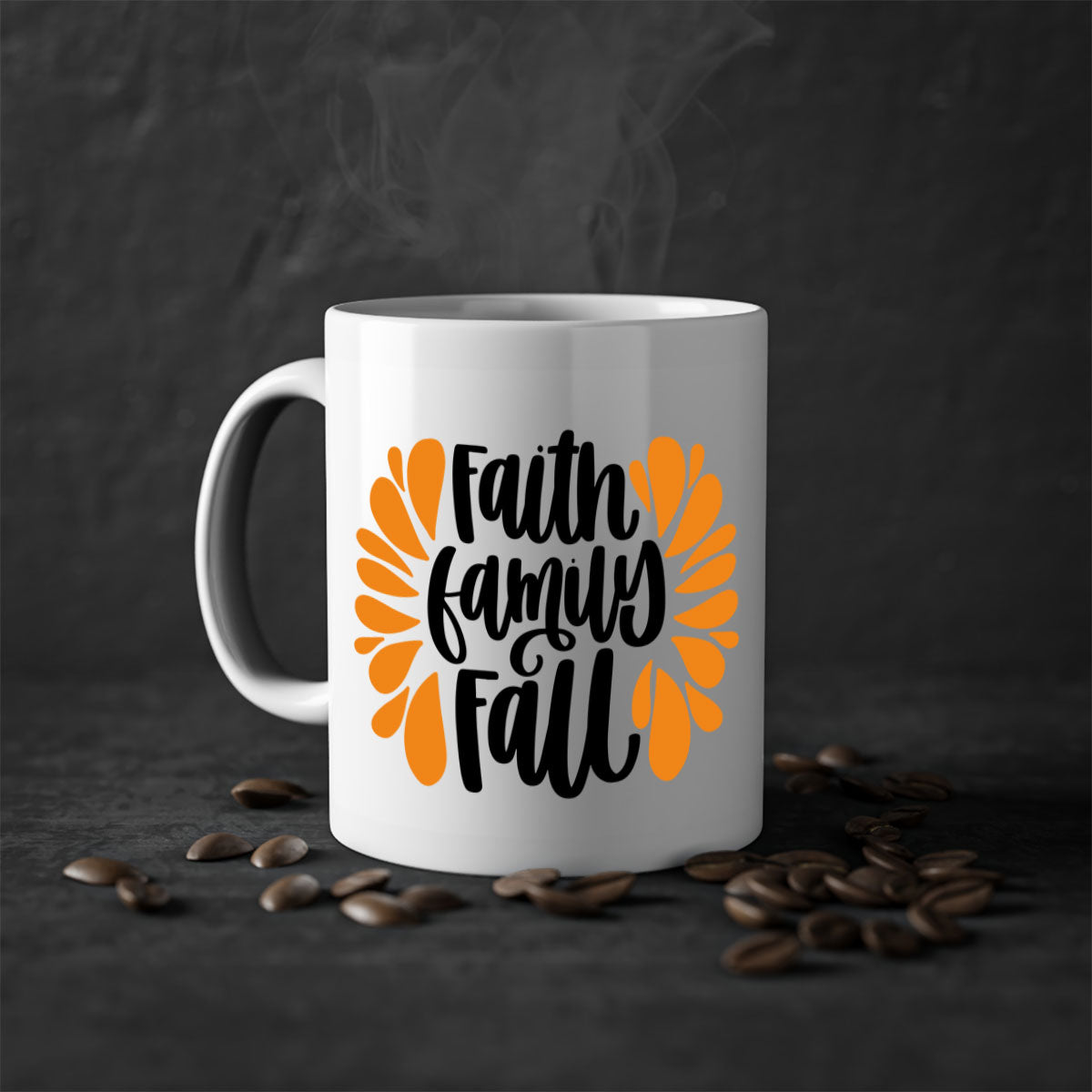 Faith Family Fall Mug featuring a two-tone design with a colored handle and interior, available in multiple colors and sizes.