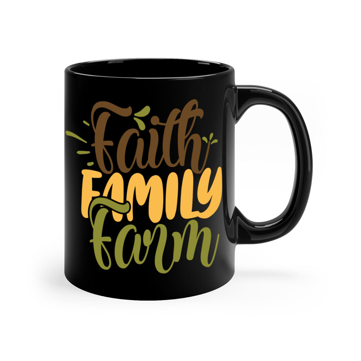 Faith Family Farm 17# Mug with colorful handle and interior, showcasing glossy finish and two-tone design.