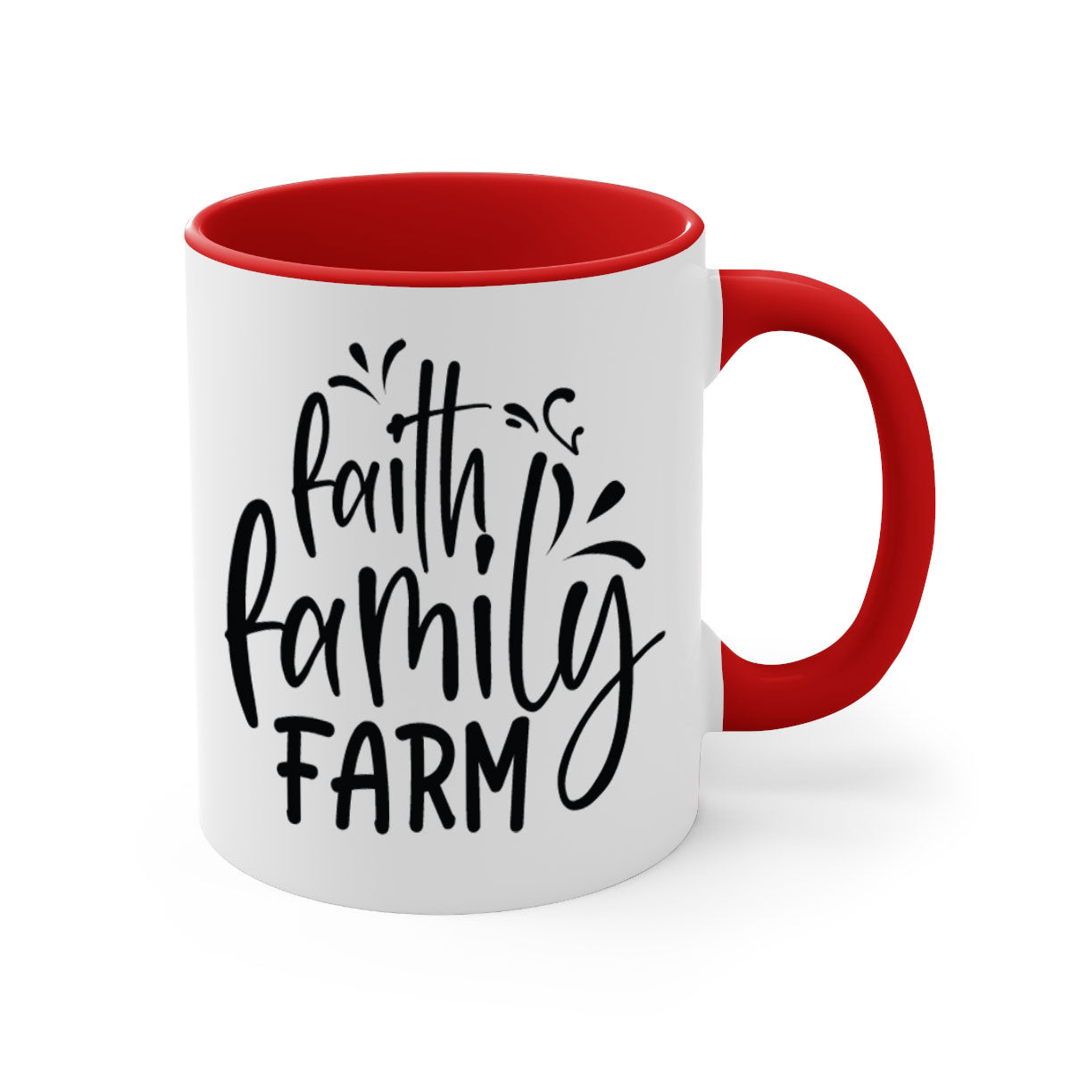 Faith Family Farm 44# Mug featuring a glossy finish, colored handle, and interior, available in multiple colors and sizes.
