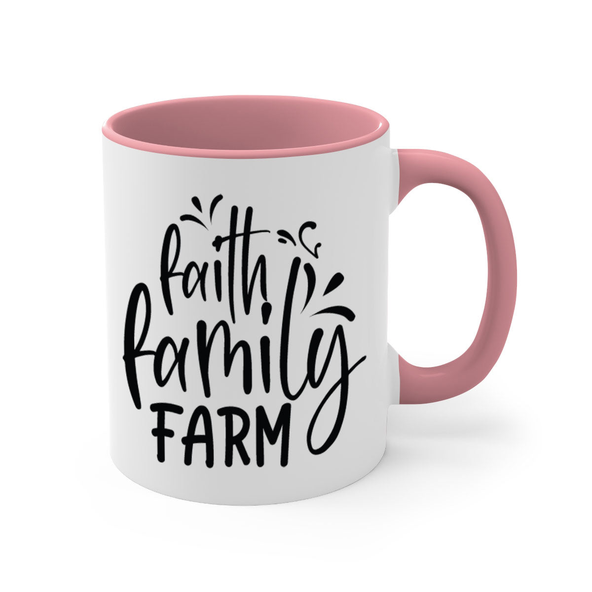 Faith Family Farm 44# Mug featuring a glossy finish, colored handle, and interior, available in multiple colors and sizes.