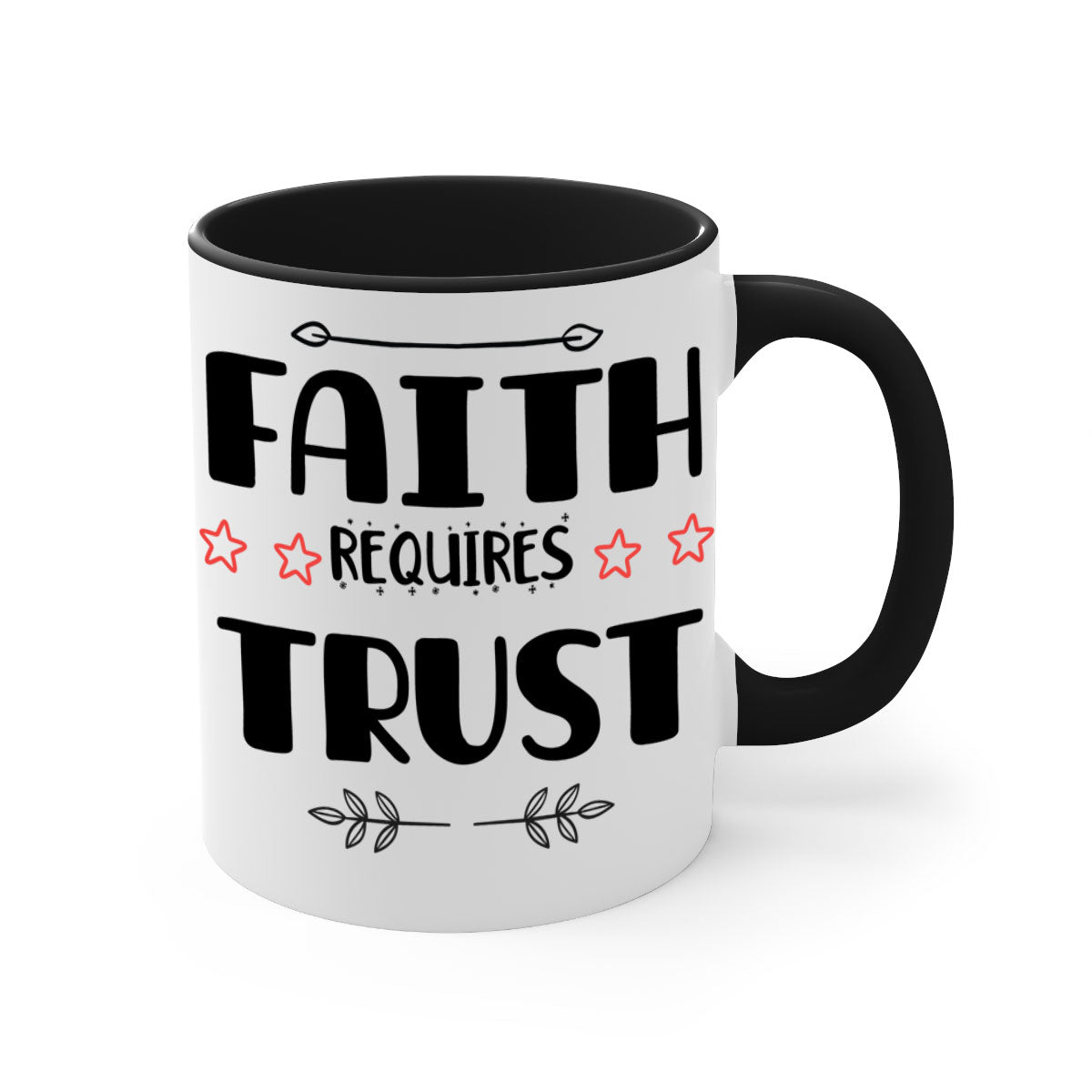 Faith Requires Trust Style 203# Christmas Mug with colorful handle and glossy finish, available in multiple colors.