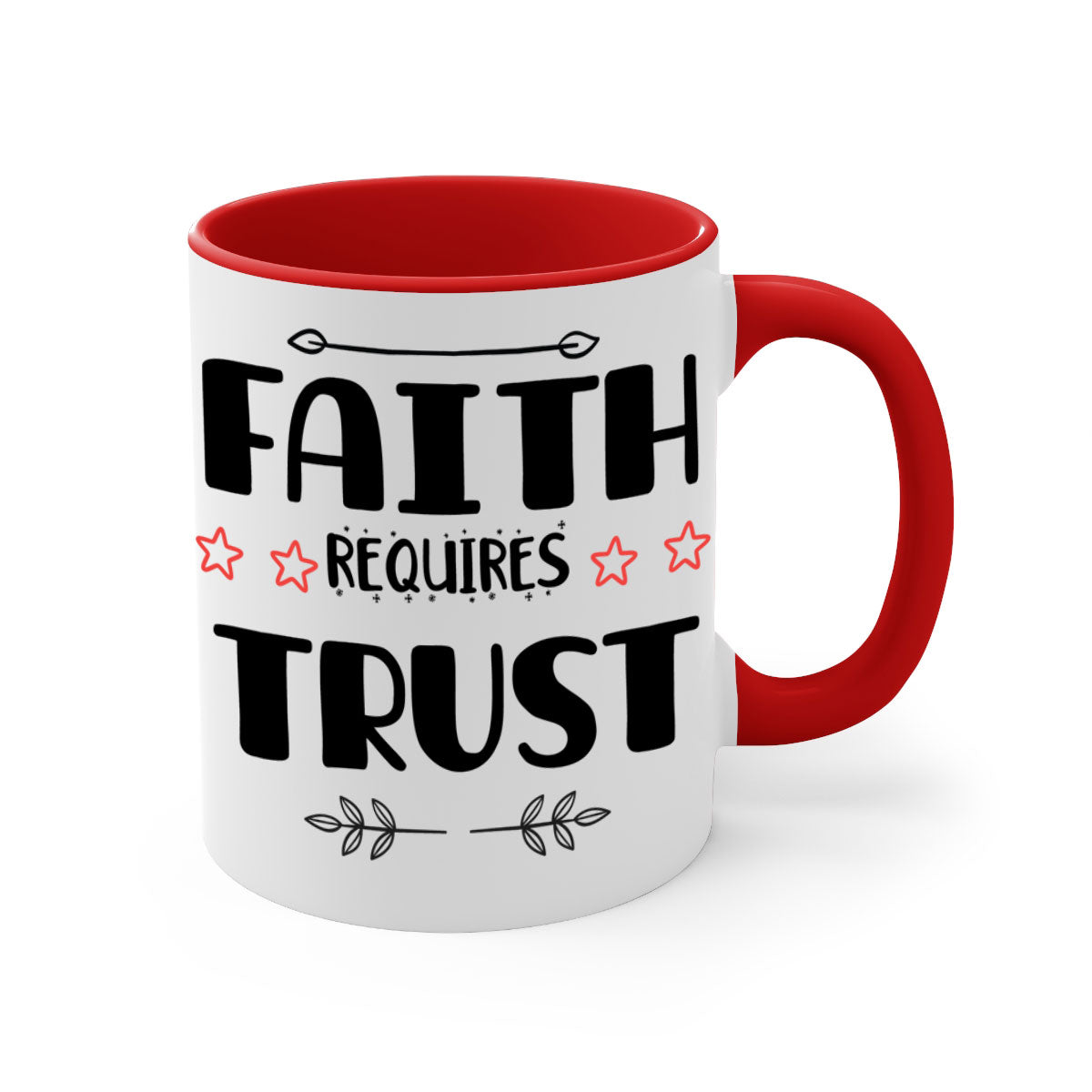 Faith Requires Trust Style 203# Christmas Mug with colorful handle and glossy finish, available in multiple colors.