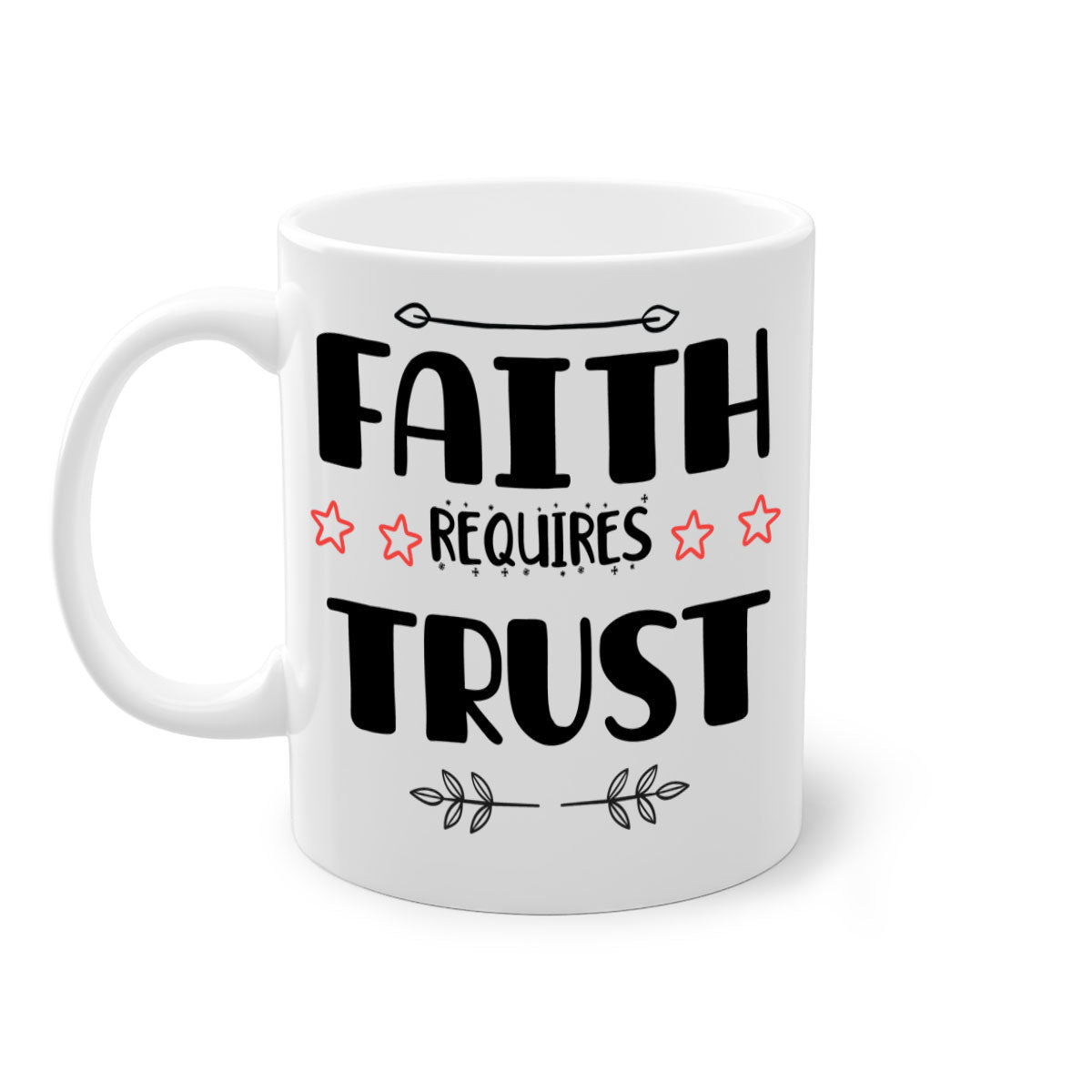 Faith Requires Trust Style 203# Christmas Mug with colorful handle and glossy finish, available in multiple colors.