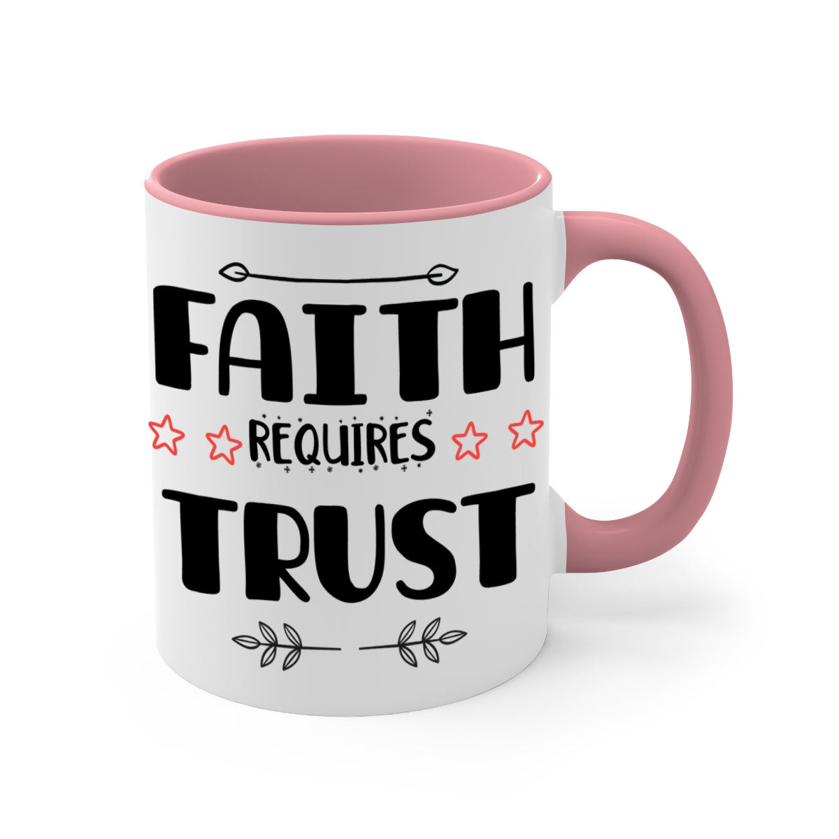 Faith Requires Trust Style 203# Christmas Mug with colorful handle and glossy finish, available in multiple colors.