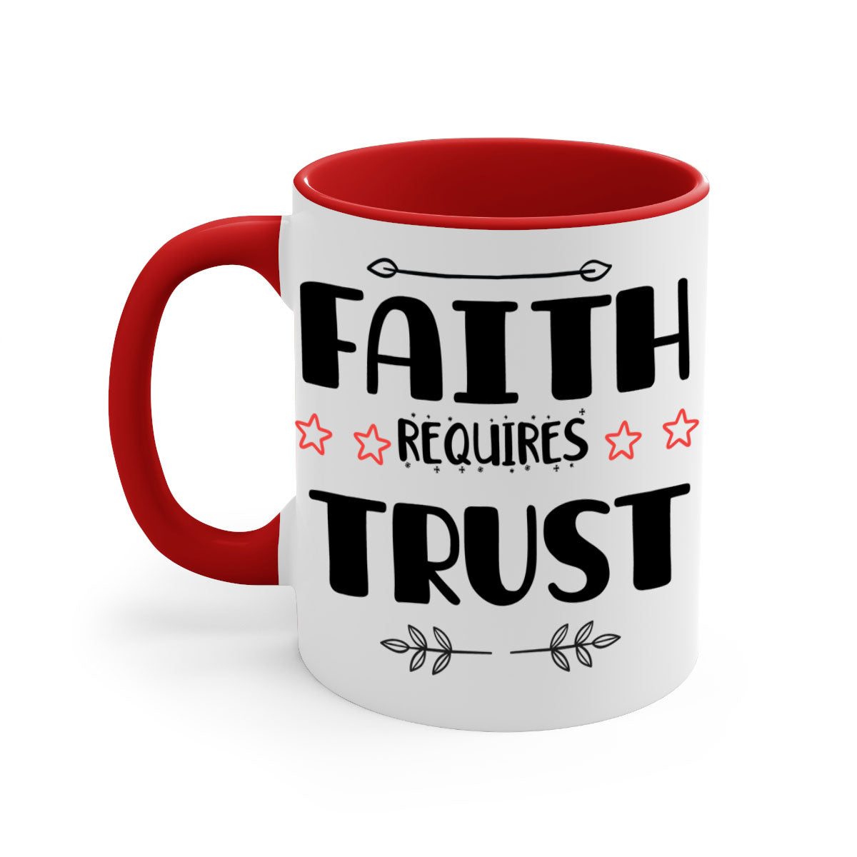 Faith Requires Trust Style 203# Christmas Mug with colorful handle and glossy finish, available in multiple colors.