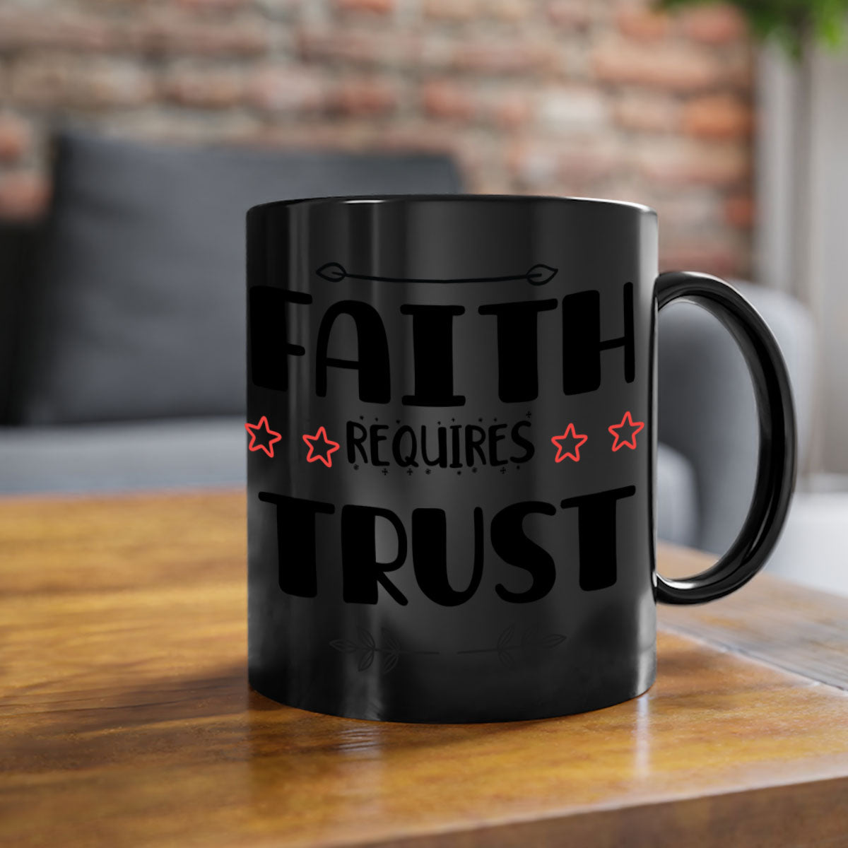 Faith Requires Trust Style 203# Christmas Mug with colorful handle and glossy finish, available in multiple colors.