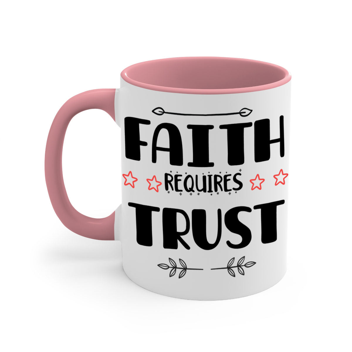 Faith Requires Trust Style 203# Christmas Mug with colorful handle and glossy finish, available in multiple colors.
