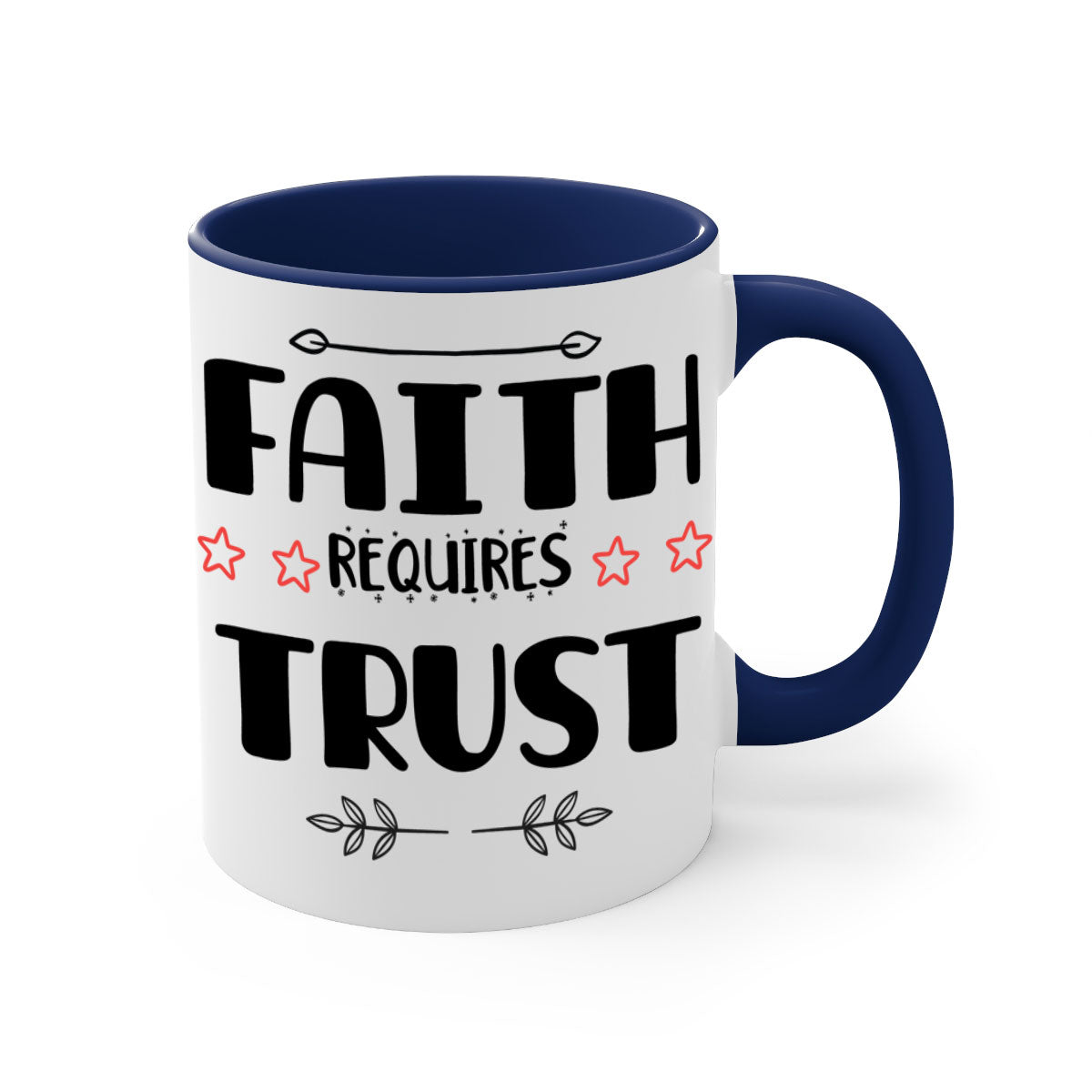 Faith Requires Trust Style 203# Christmas Mug with colorful handle and glossy finish, available in multiple colors.