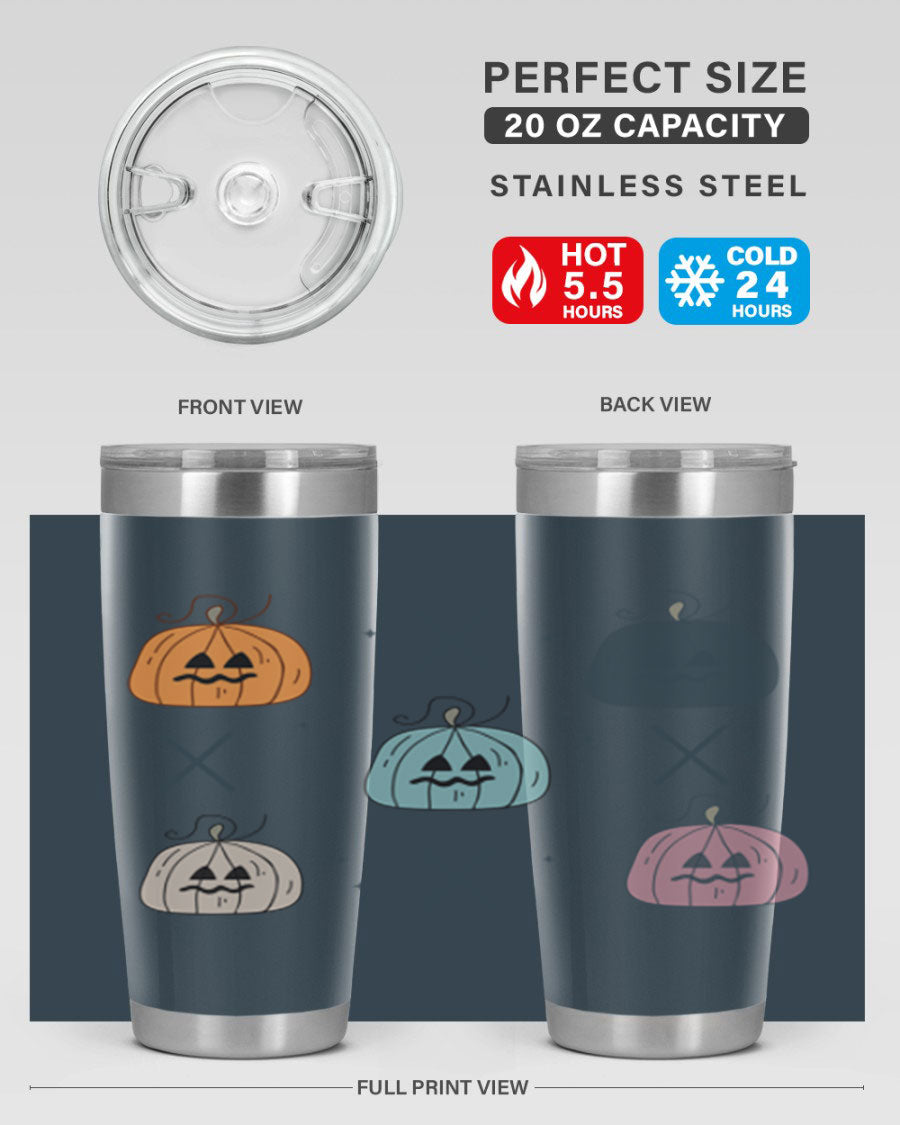 Fall 145# Tumbler in 20oz and 30oz sizes, showcasing double wall vacuum stainless steel design with copper lining and drink-thru lid.