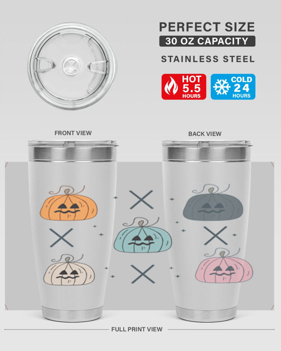 Fall 145# Tumbler in 20oz and 30oz sizes, showcasing double wall vacuum stainless steel design with copper lining and drink-thru lid.