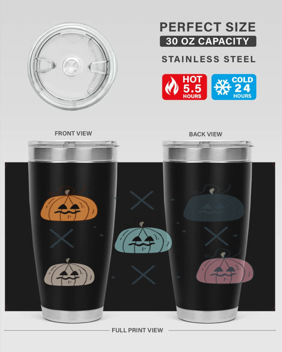 Fall 145# Tumbler in 20oz and 30oz sizes, showcasing double wall vacuum stainless steel design with copper lining and drink-thru lid.