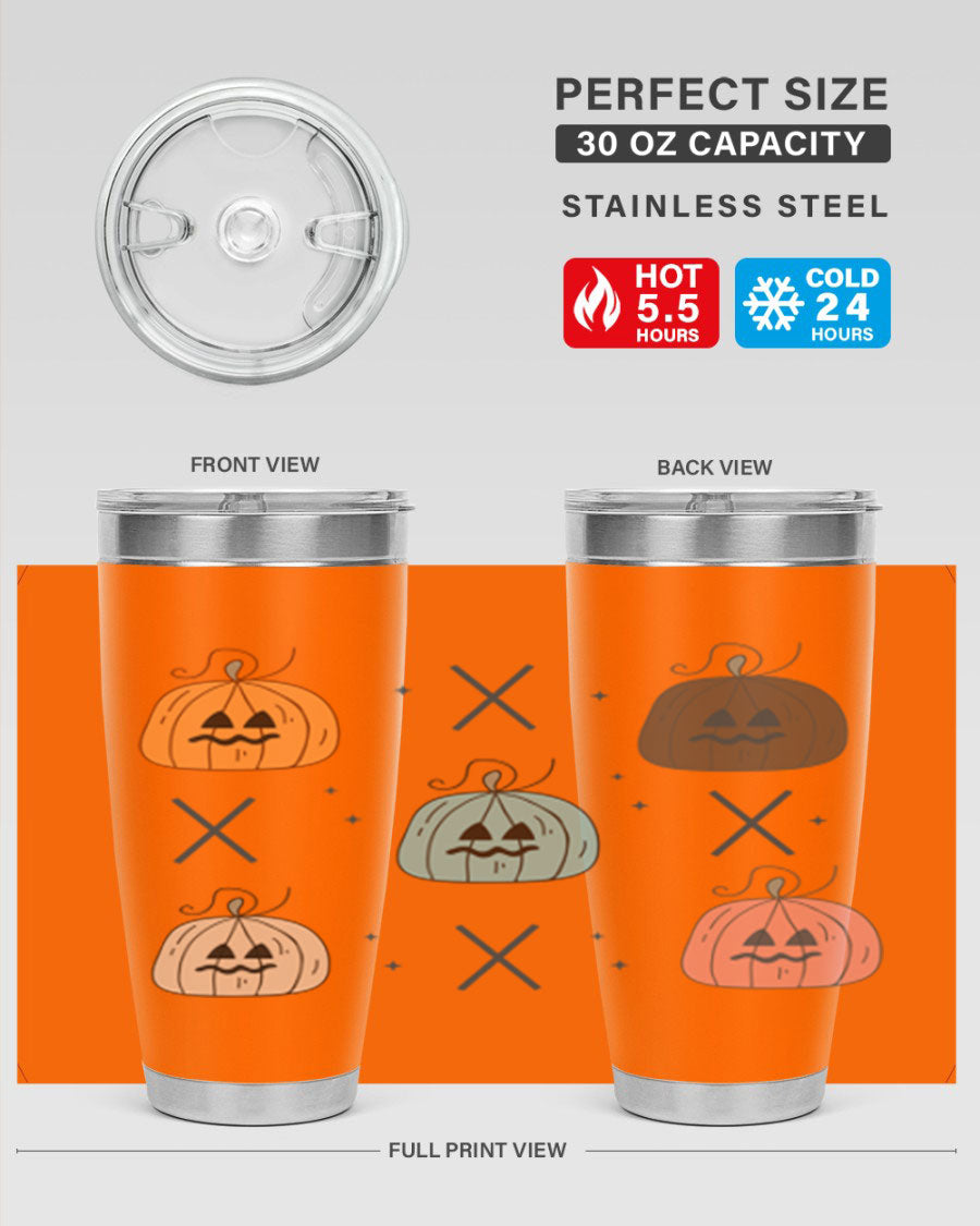 Fall 145# Tumbler in 20oz and 30oz sizes, showcasing double wall vacuum stainless steel design with copper lining and drink-thru lid.