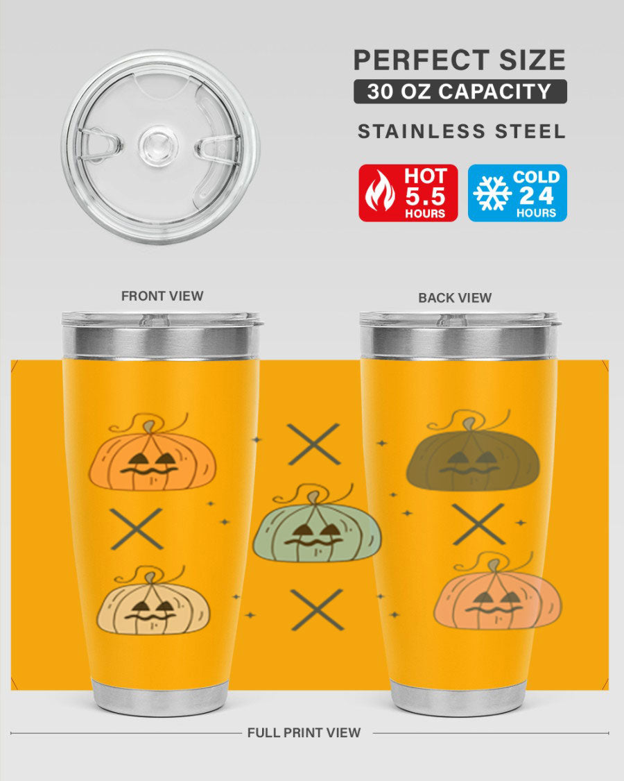 Fall 145# Tumbler in 20oz and 30oz sizes, showcasing double wall vacuum stainless steel design with copper lining and drink-thru lid.