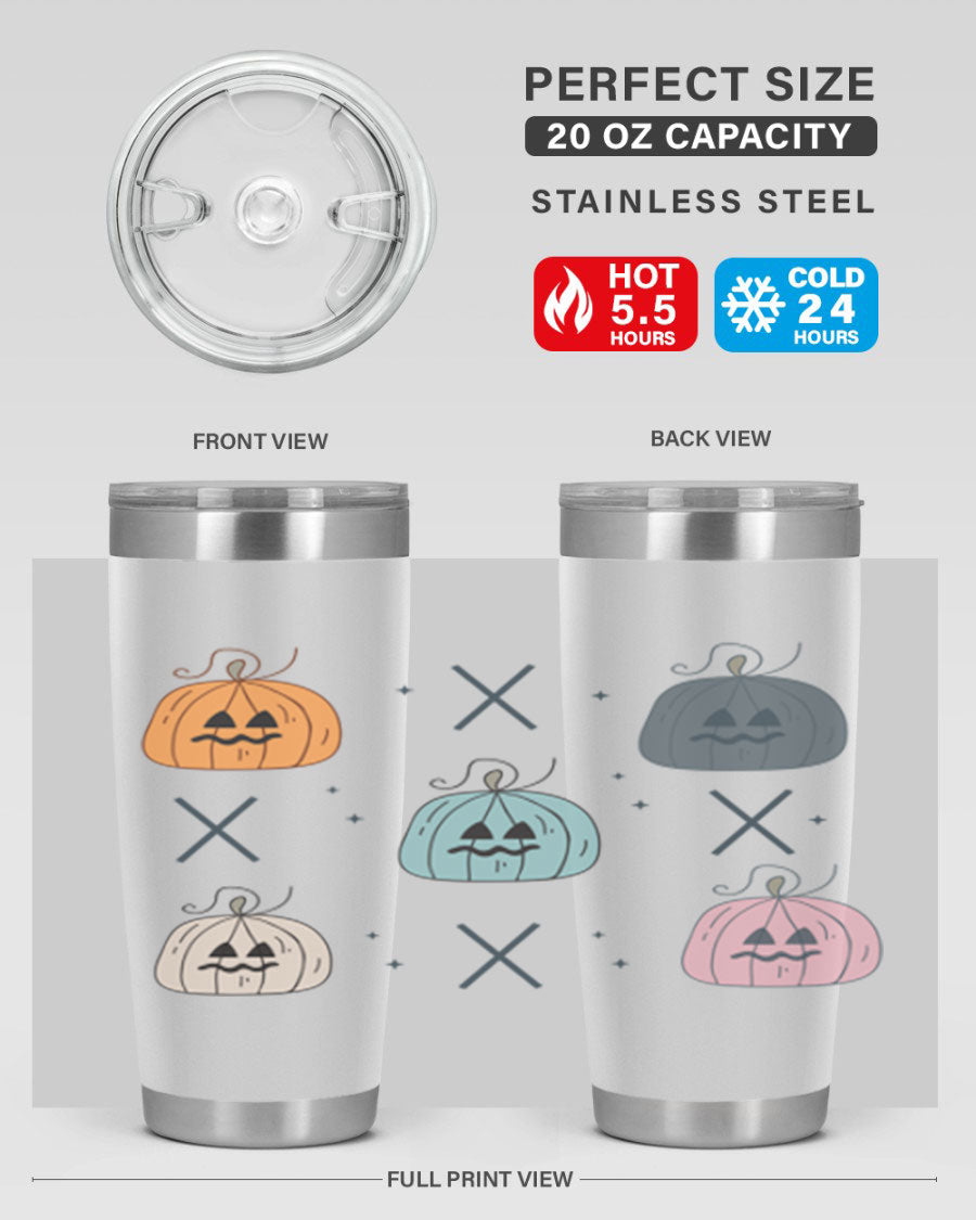 Fall 145# Tumbler in 20oz and 30oz sizes, showcasing double wall vacuum stainless steel design with copper lining and drink-thru lid.