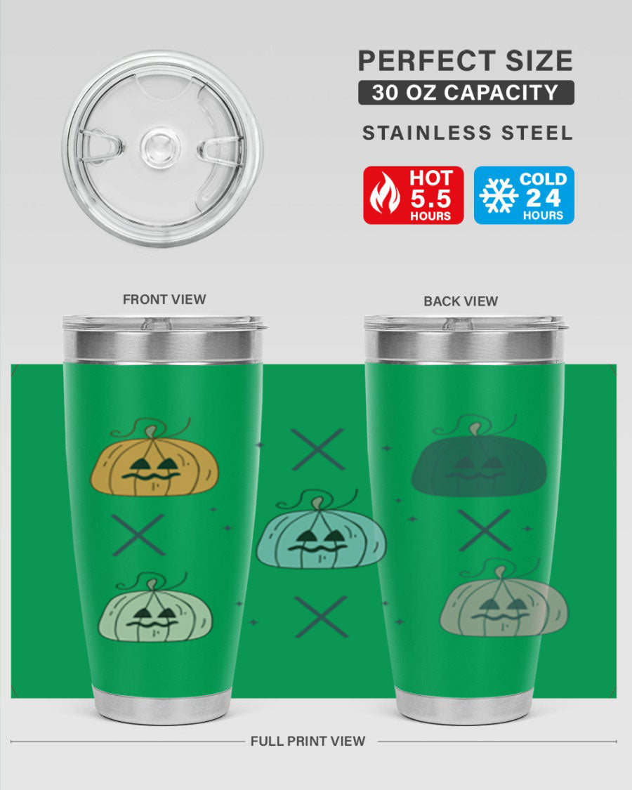 Fall 145# Tumbler in 20oz and 30oz sizes, showcasing double wall vacuum stainless steel design with copper lining and drink-thru lid.